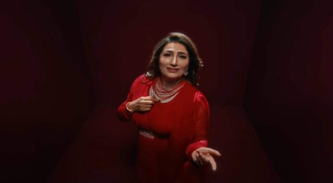 Poster-style artwork for Pakistani song “Mastani” with stage lights, red fabric and musical symbols, no people visible