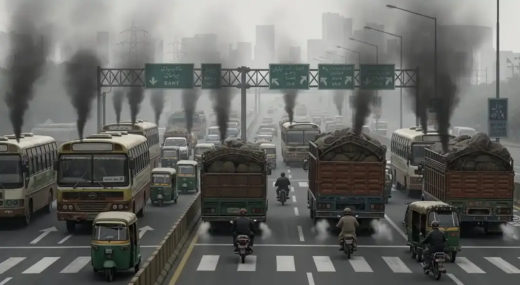 Traffic in Islamabad with smoke-emitting vehicles under anti-smog crackdown