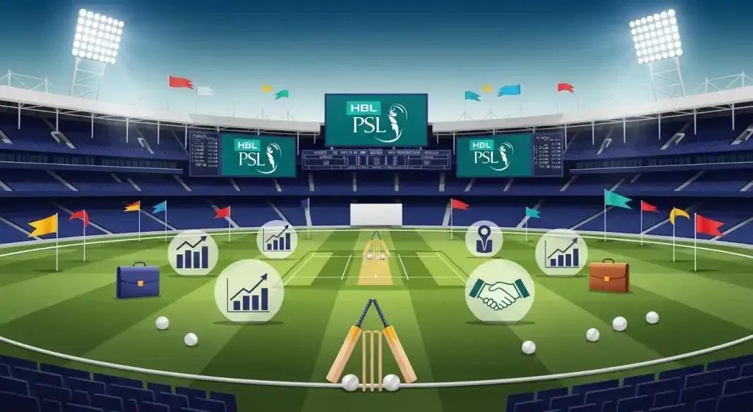 HBL PSL branding displayed at Lord’s Cricket Ground with stadium and pitch in background