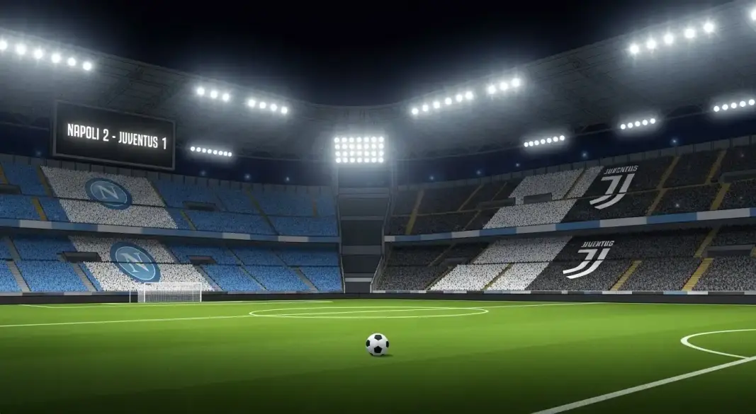 Stadium view with Napoli and Juventus match scoreboard in Serie A