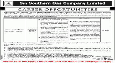 Sui Southern Gas Company Limited (SSGC) Career Opportunities Advertisement