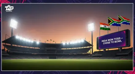 Cricket graphic showing India vs South Africa T20I lineup