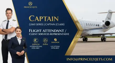 Princely Jets recruitment poster for Captain and Flight Attendant positions
