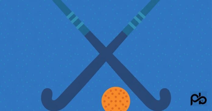pakistanibano-pakistan-junior-hockey-johor-cup-final Field hockey sticks and ball on a blue turf