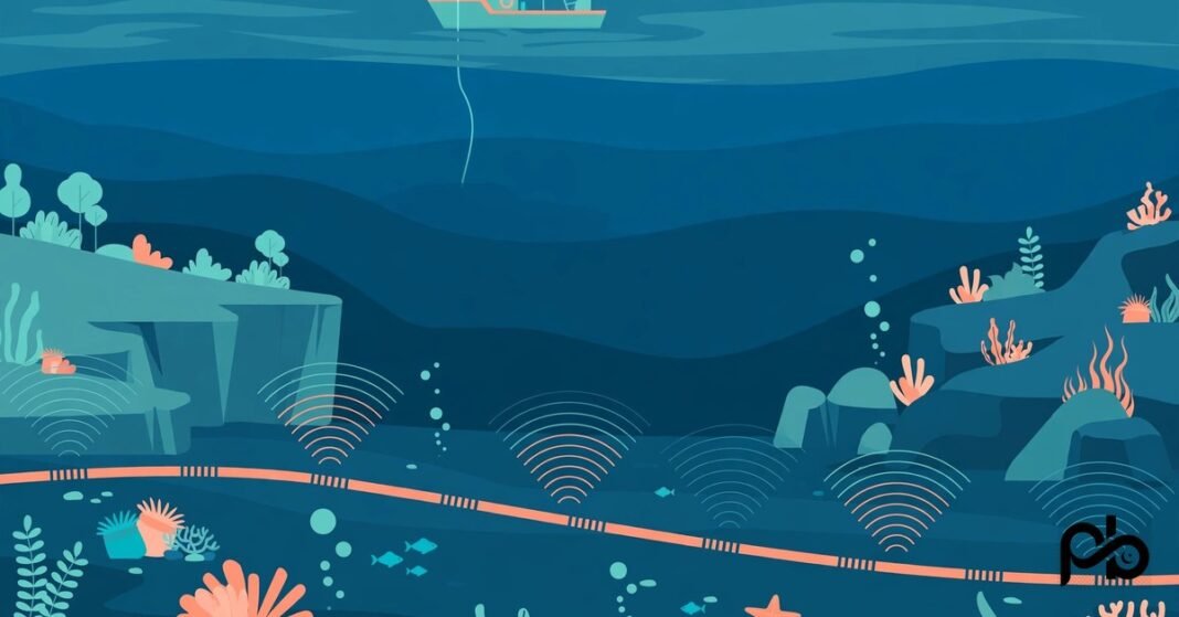 Illustration of an undersea internet cable on the seabed